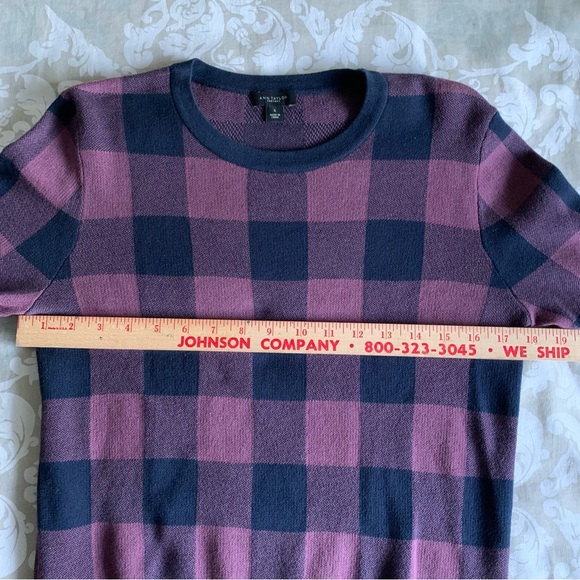 Ann Taylor Factory Crew Neck Sweater ~ Small ~ Blue/Violet Buffalo Plaid Check - Picture 12 of 15